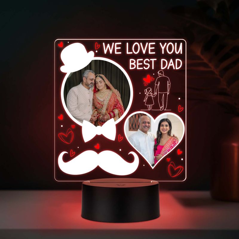 Personalized Best Dad UV Print Multicolor LED Night Lamp Fathers Day Gift Light